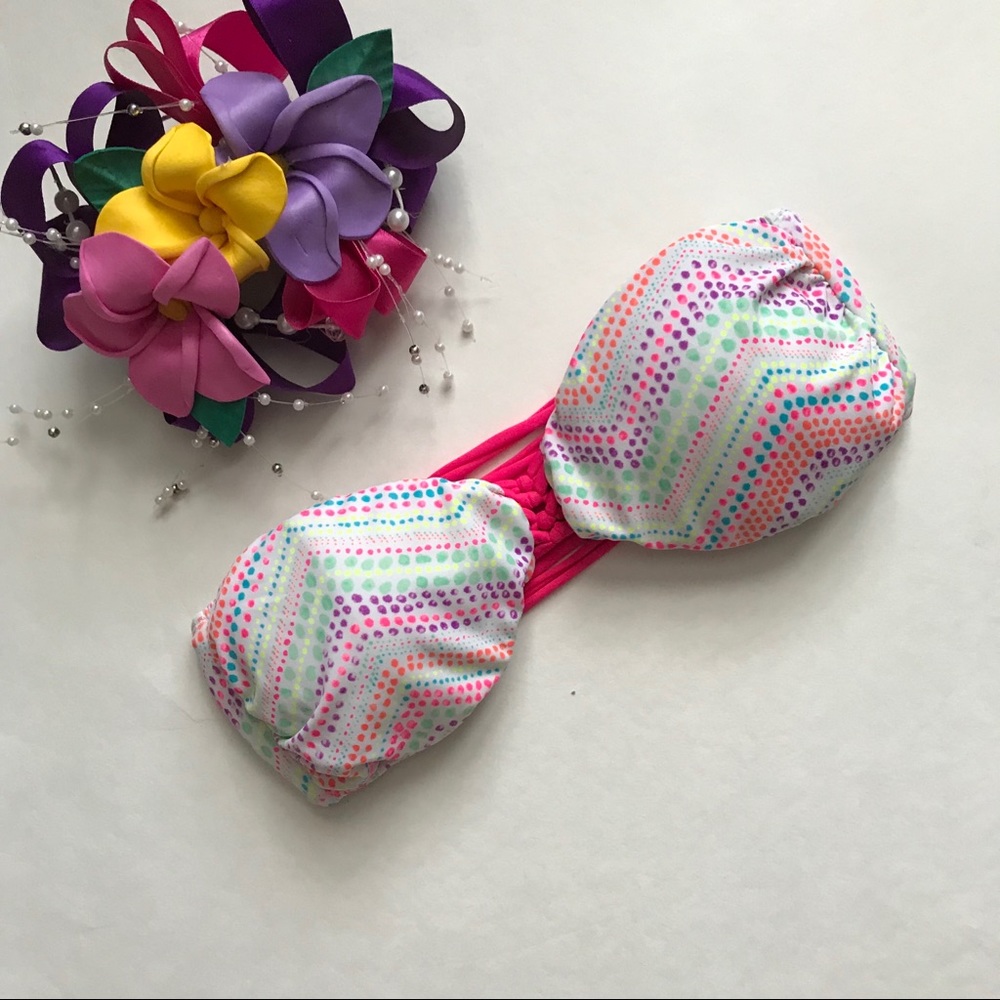 PINK colorful strapless Padded swim top